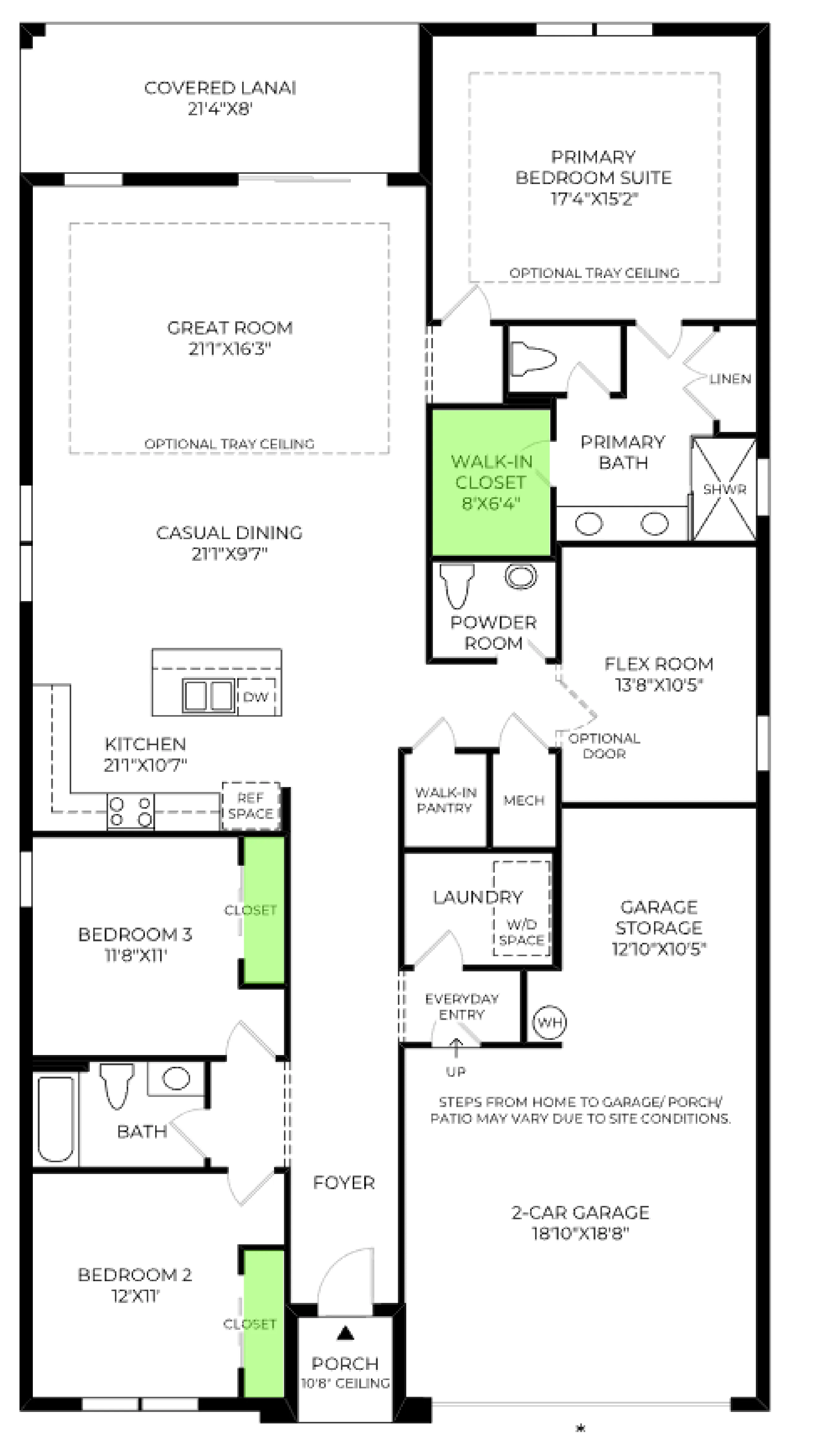 Alina floor plan with the closets highlighted